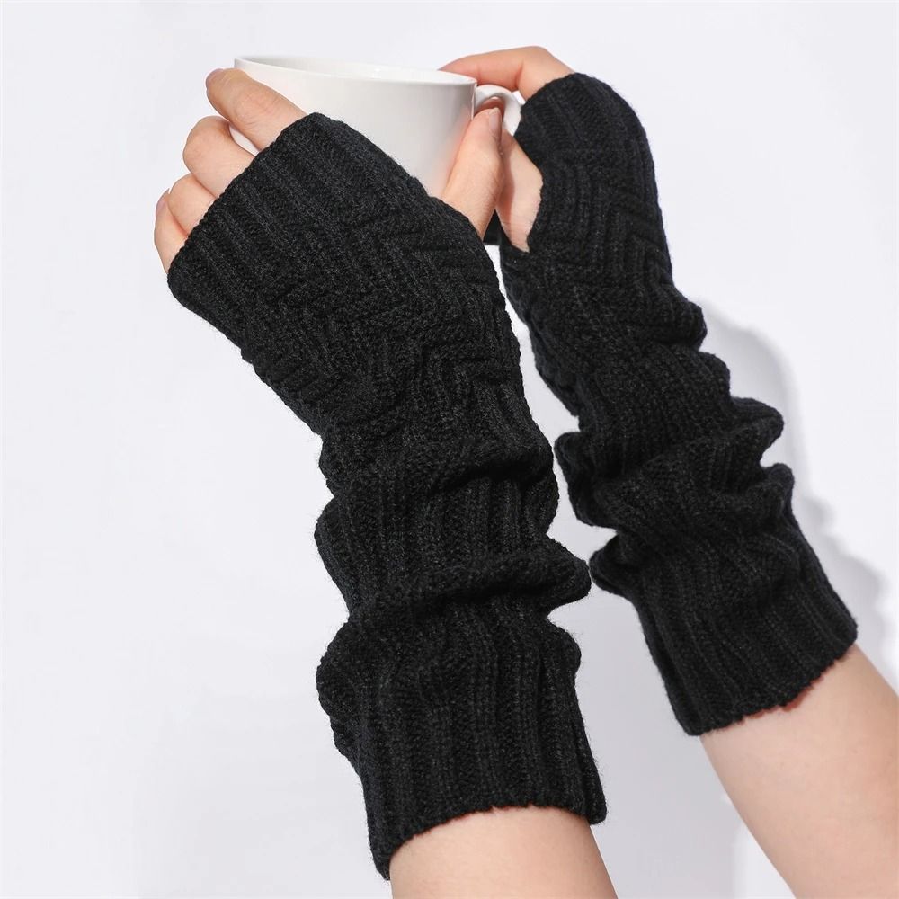 Unisex Crochet Fingerless Long Gloves and Knit Arm Warmers