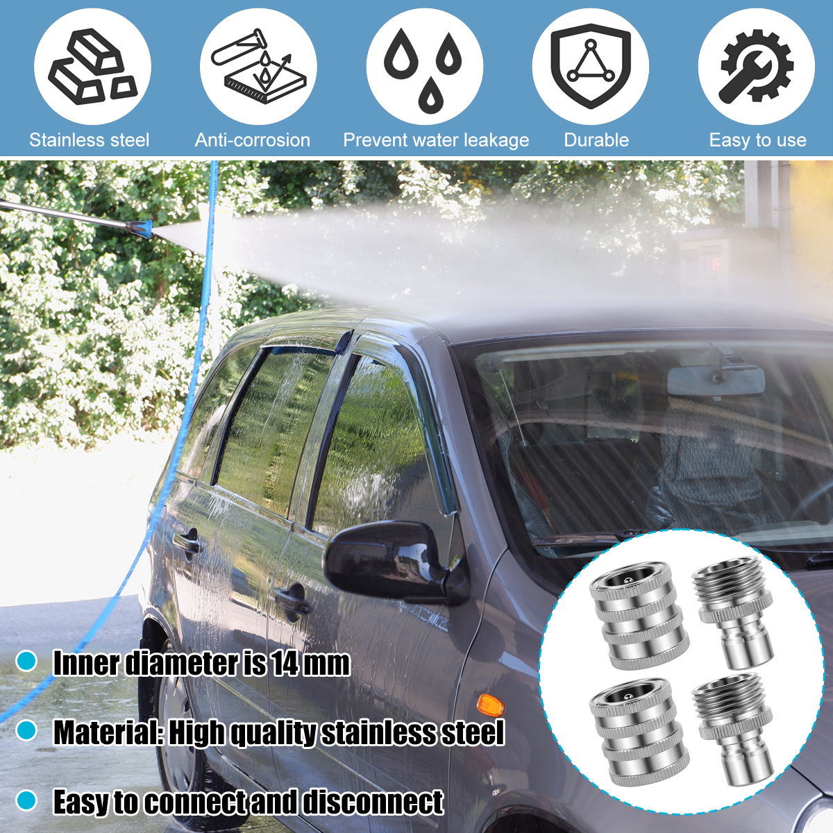 Thread Tap Coupling Stainless Steel Garden Hose Quick Connector, Water Hose Fitting, Pressure Washer Pump Adaptor