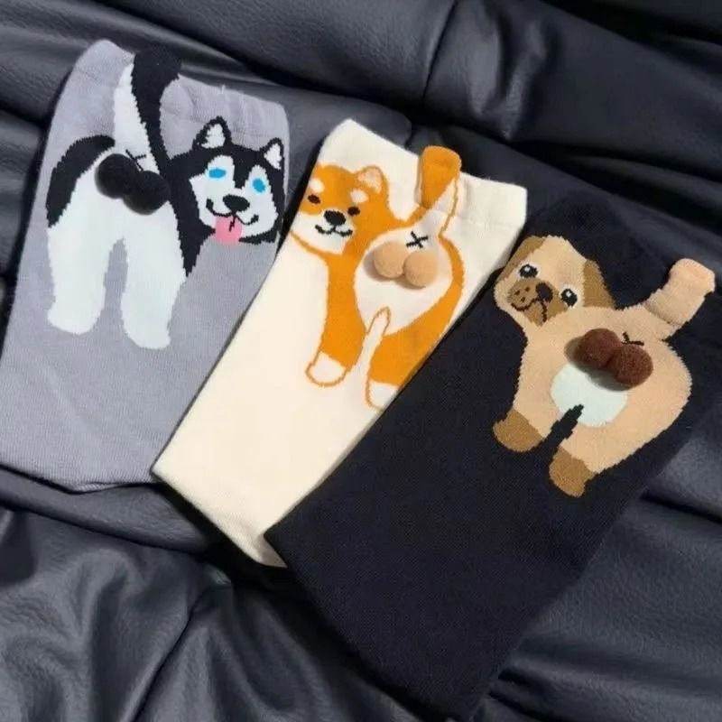 Cartoon Cat Egg Cozy Mid Calf Socks
