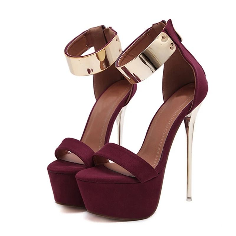 Liyke 16CM Metal Ankle Strap Platform High Heel Sandals for Women