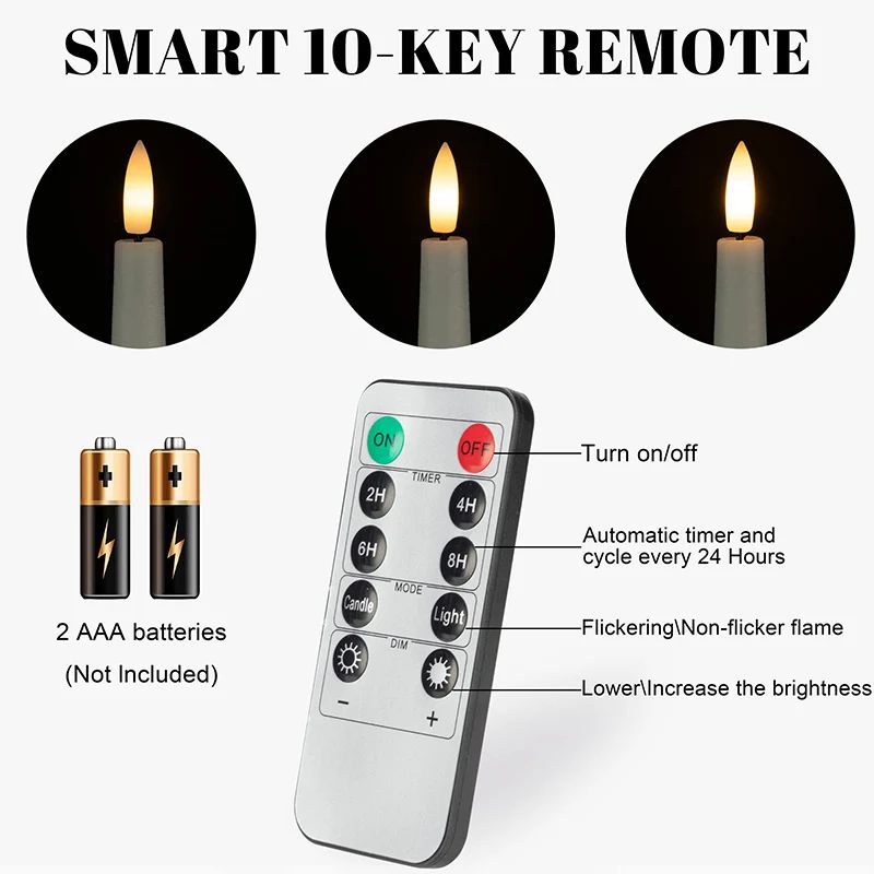 Flameless LED Taper Candles Set with Flickering Light