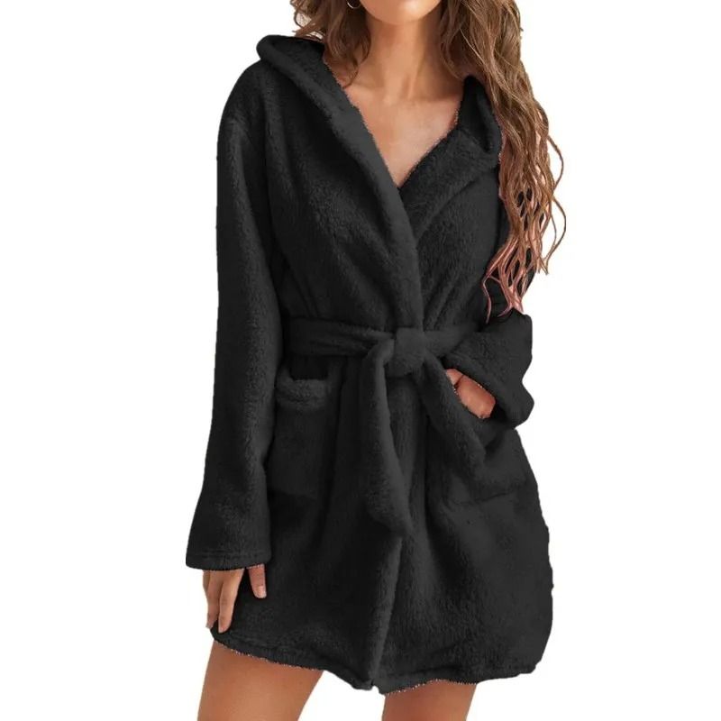 Womens Ultra-Plush Hooded Winter Bathrobe