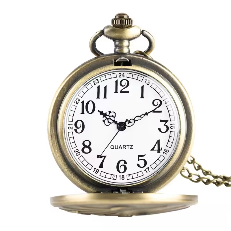 Vintage Steampunk Pocket Watch Necklace Roman Dial Quartz Antique Pendant