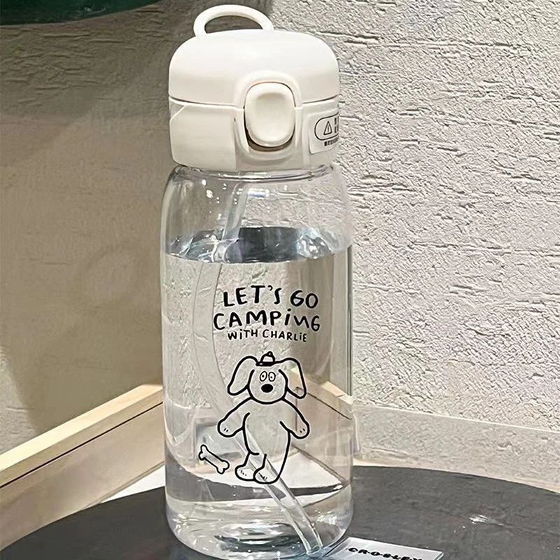Large 20oz Kids Water Bottle with Straw & Lock Buckle – Leakproof Drop-Resistant Cartoon Portable Plastic Cup for School