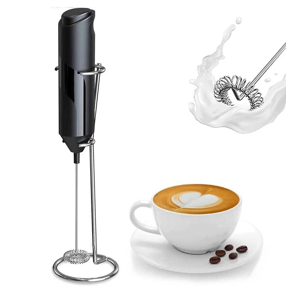 Electric Milk Frother Handheld Whisk – Coffee Foam Maker with Stand