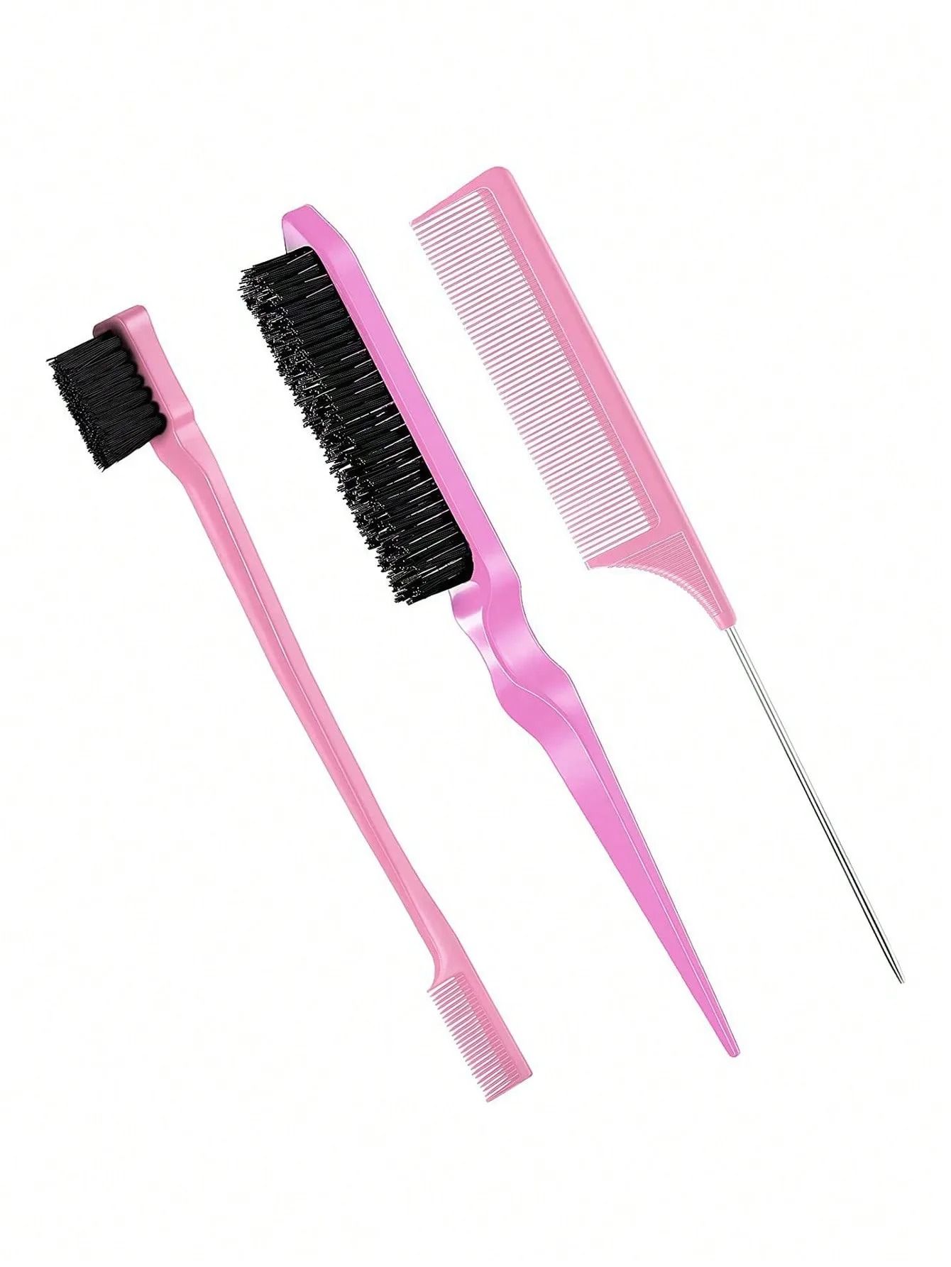 Three Piece Styling Comb Set with Edge Brush and Tail Comb for Salon Hair and Wig Styling