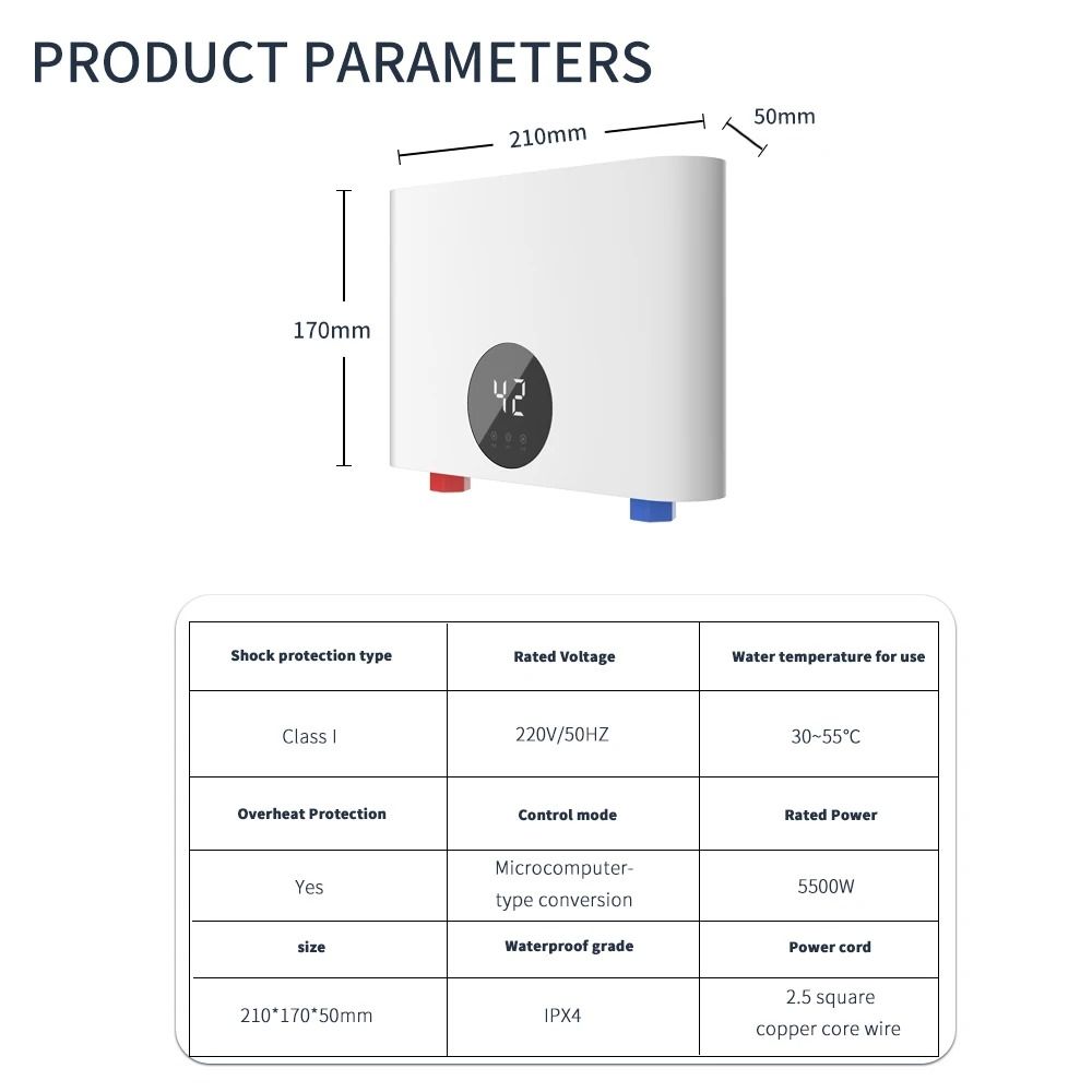 Electric Tankless Instant Water Heater with LED Display