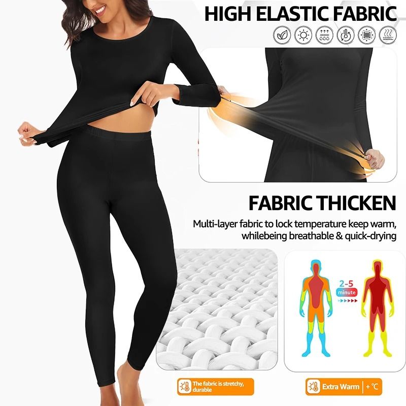 Womens Thermal Underwear Set Long Johns with Polyester Lining