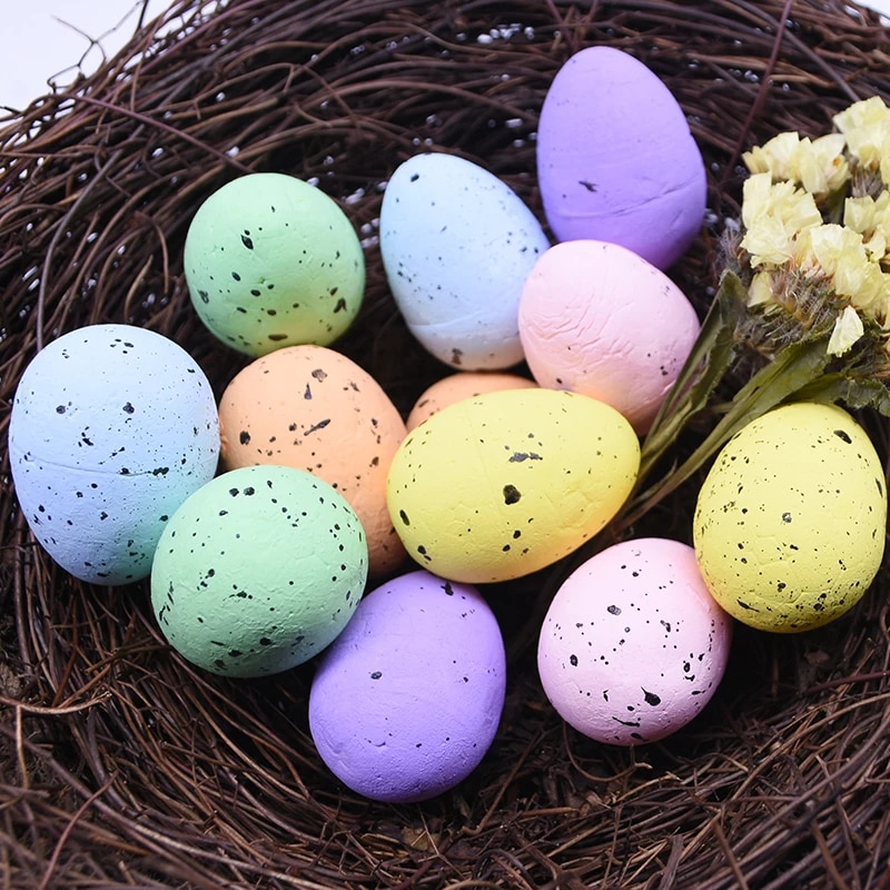 Easter Decoration: Round Rattan Bird Nest, Bunny Eggs, Artificial Vine - Happy Easter Party Supply for Home Garden Decor