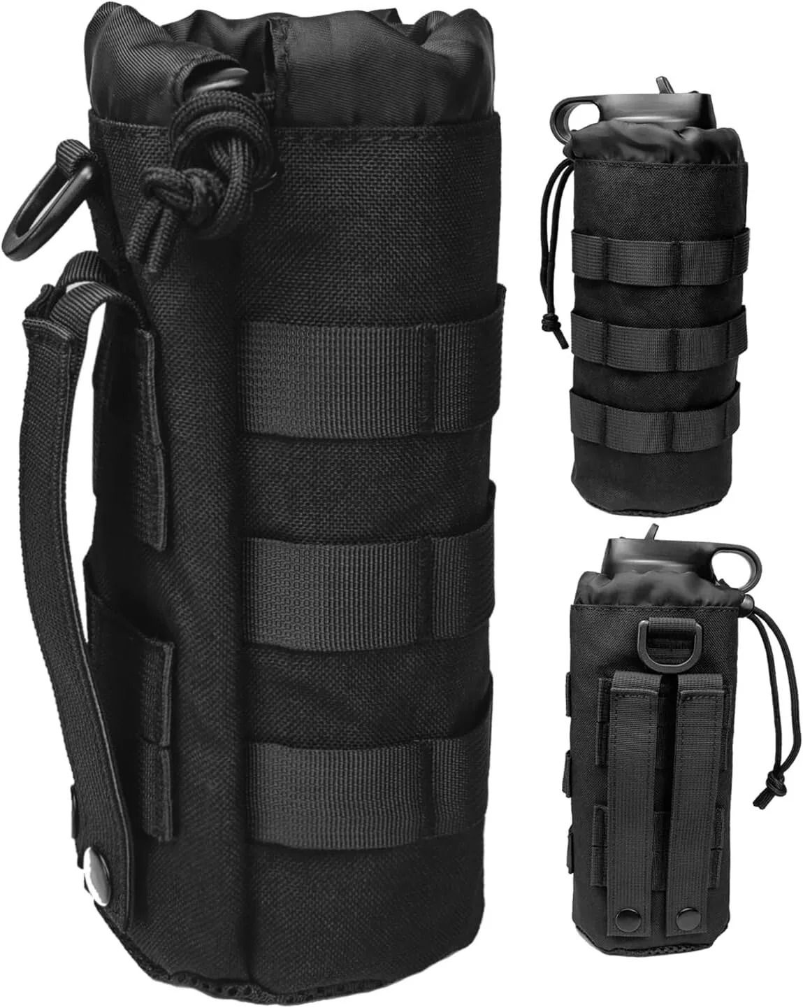 Tactical MOLLE Water Bottle Pouch High Density 1000D Nylon Bottle Holder with Drawstring and Mesh Bottom