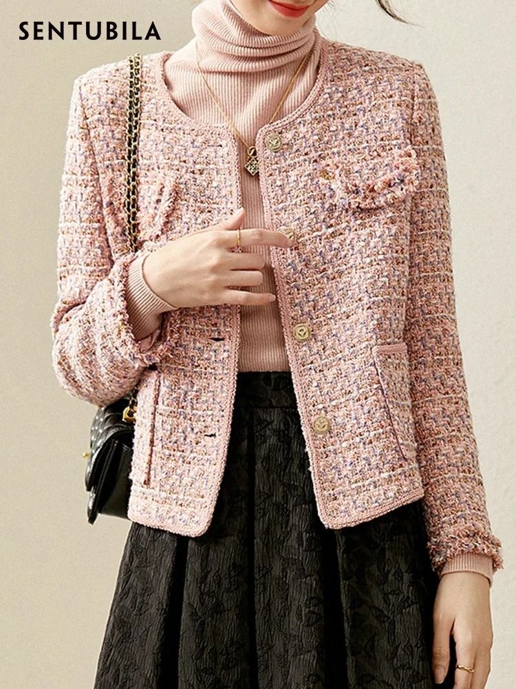 Elegant Textured Tweed Winter Jacket
