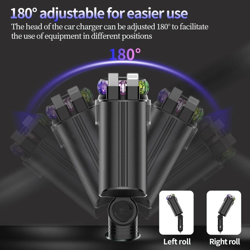Retractable Car Charger 45W PD Fast Charger with USB-C, Starlight Roof Glow & Aromatherapy