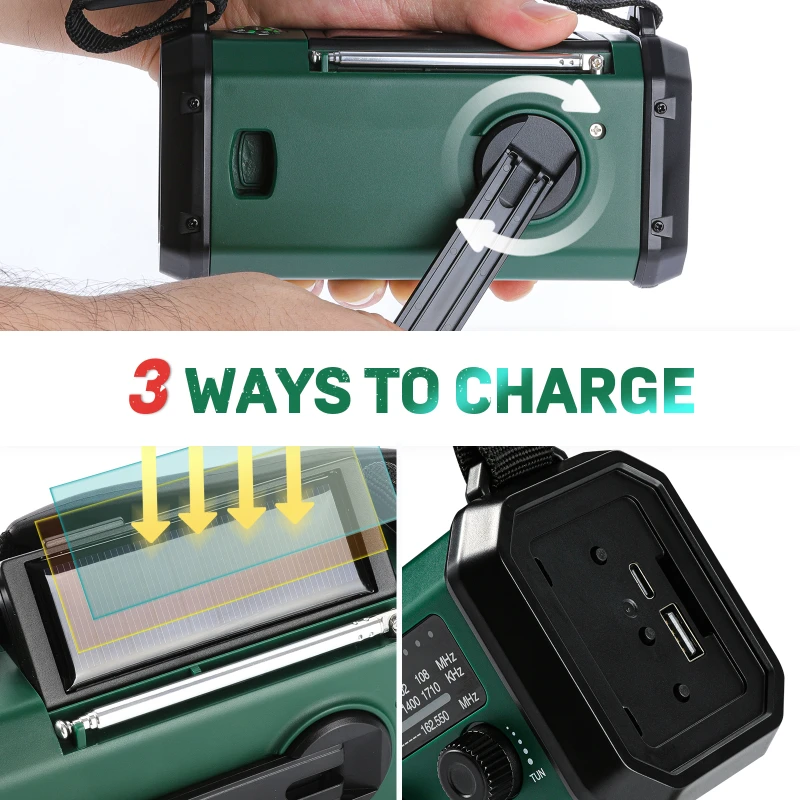 Emergency Weather Radio with NOAA, Solar Hand Crank & Flashlight