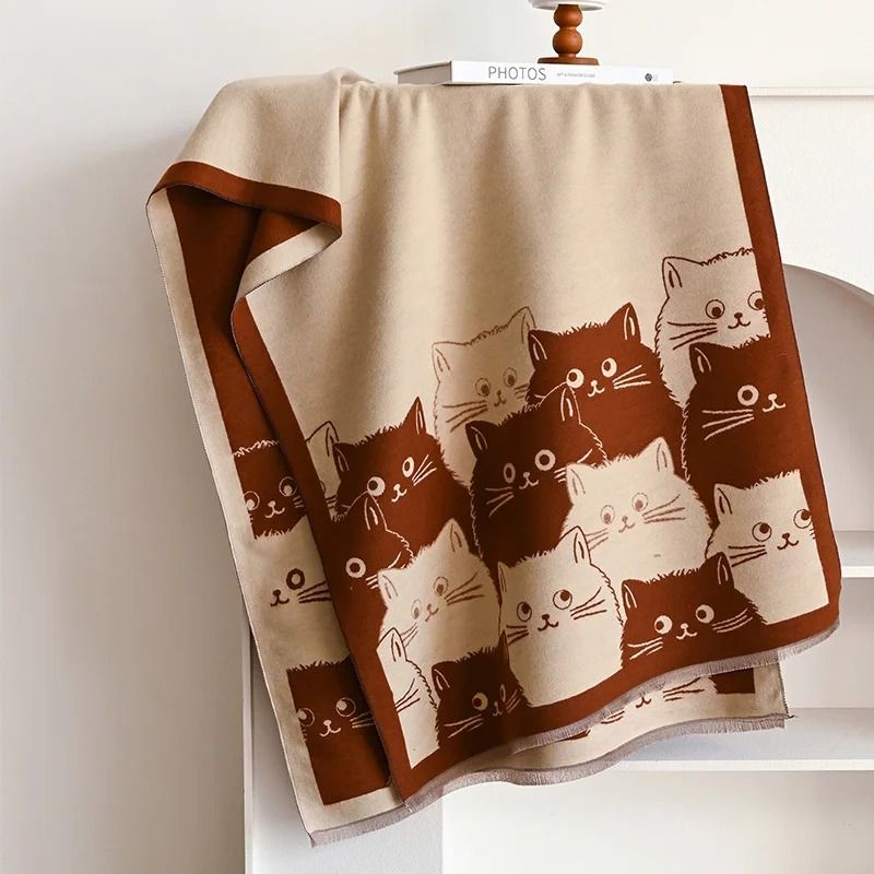 2024 Fashion Cute Cat Jacquard Pashmina | Premium Cashmere Winter Warmth Shawl & Coldproof Blanket System
