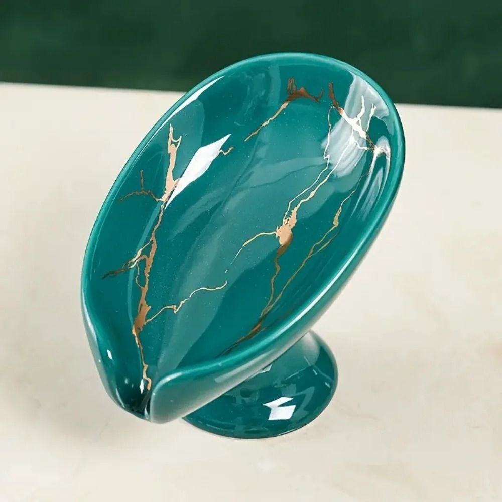 Premium Ceramic Leaf Shape Soap Holder – Elegant Bathroom & Kitchen Self-Draining Dish