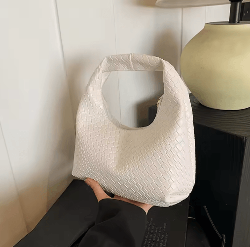 Womens Woven Embossed Hobo Shoulder Bag Soft PU Leather Small Top Handle Handbag