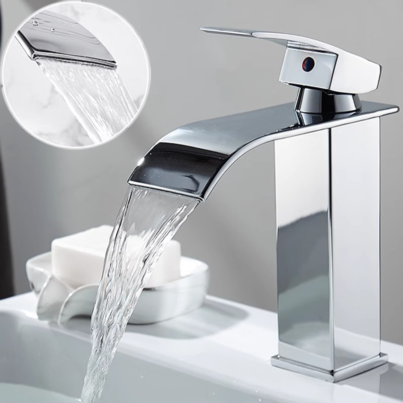 Stainless Steel Waterfall Wash Basin, Hot Cold Dual Faucet, Black Bathroom Toilet Home Sink