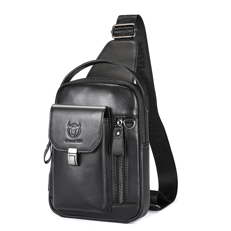 Mens Genuine Leather Anti-Theft Crossbody Bag Multifunctional Casual Chest Bag