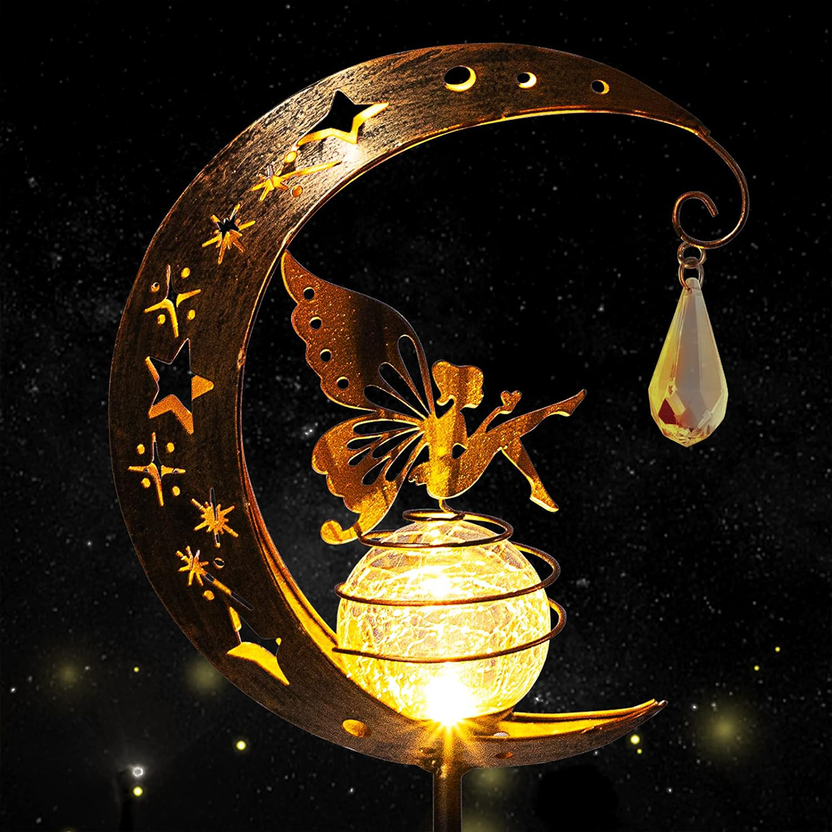 Romantic Moon Lamp Solar Garden Lights Fairy Garden Decor Outdoor Stake