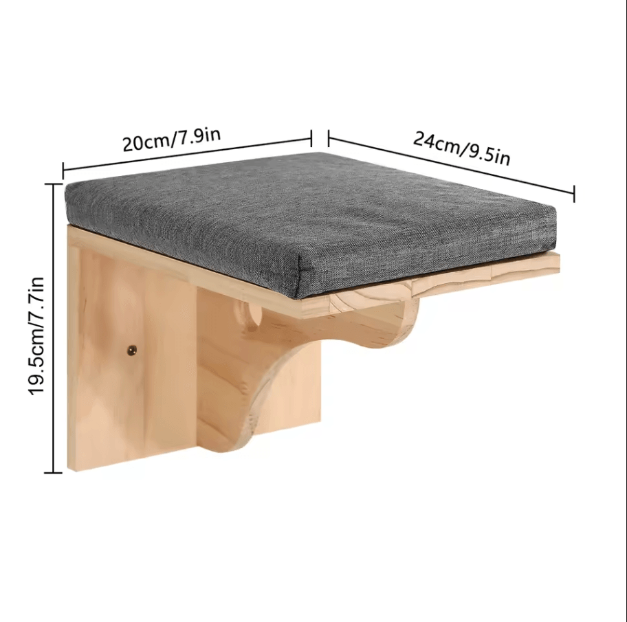 Wall Mounted Wooden Cat Climbing Shelves with Sisal Scratching Post Hammock and Pedals