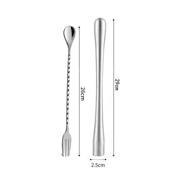 Stainless Steel Cocktail Muddler & Mixing Spoon Set – Professional Bar Stirrer Tools (2-Piece)