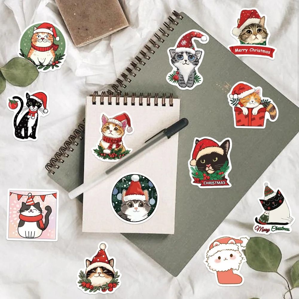 50-Piece Kawaii Cartoon Christmas Cat Aesthetic Sticker Pack