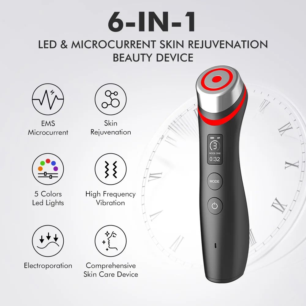 6 in 1 Age Booster Skin Care Facial Device, Glow Booster Beauty Tool with Microcurrent Lift & Anti-Aging Face Care