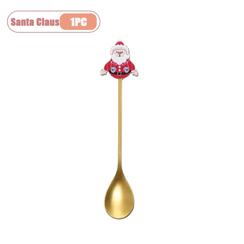 Stainless Steel Christmas Spoon Set, Coffee Spoon, Dessert Spoon, Santa Claus Tableware, Kitchen Utensils, Holiday Gift
