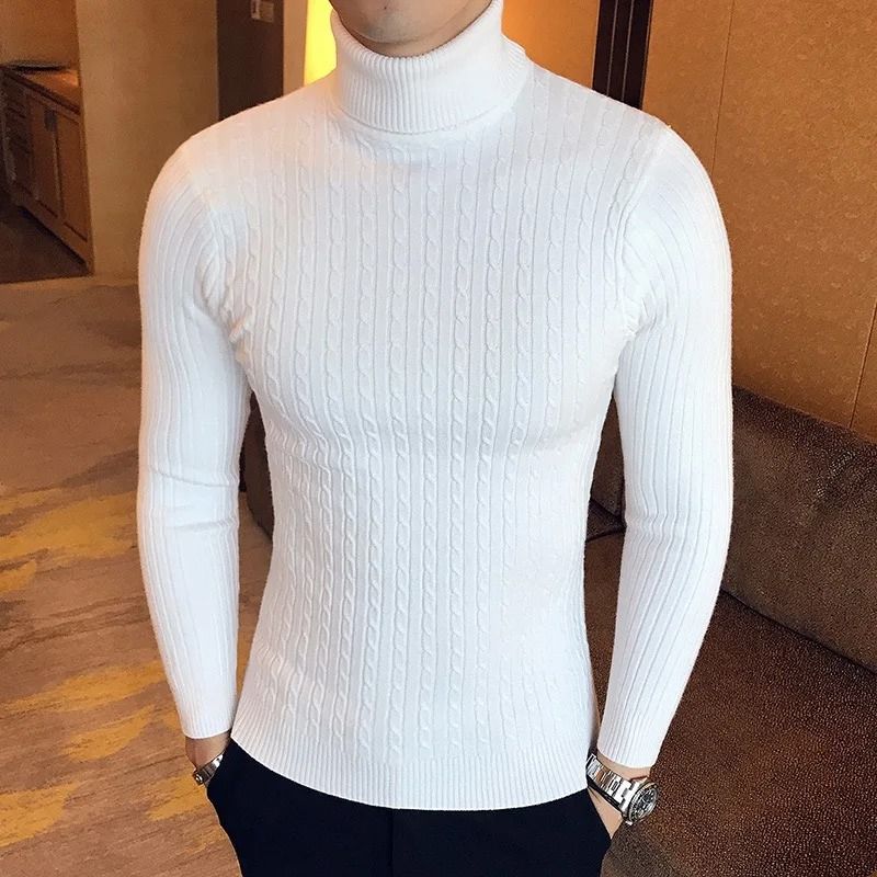 Winter High Neck Thick Warm Sweater Men Slim Fit Pullover Knitwear