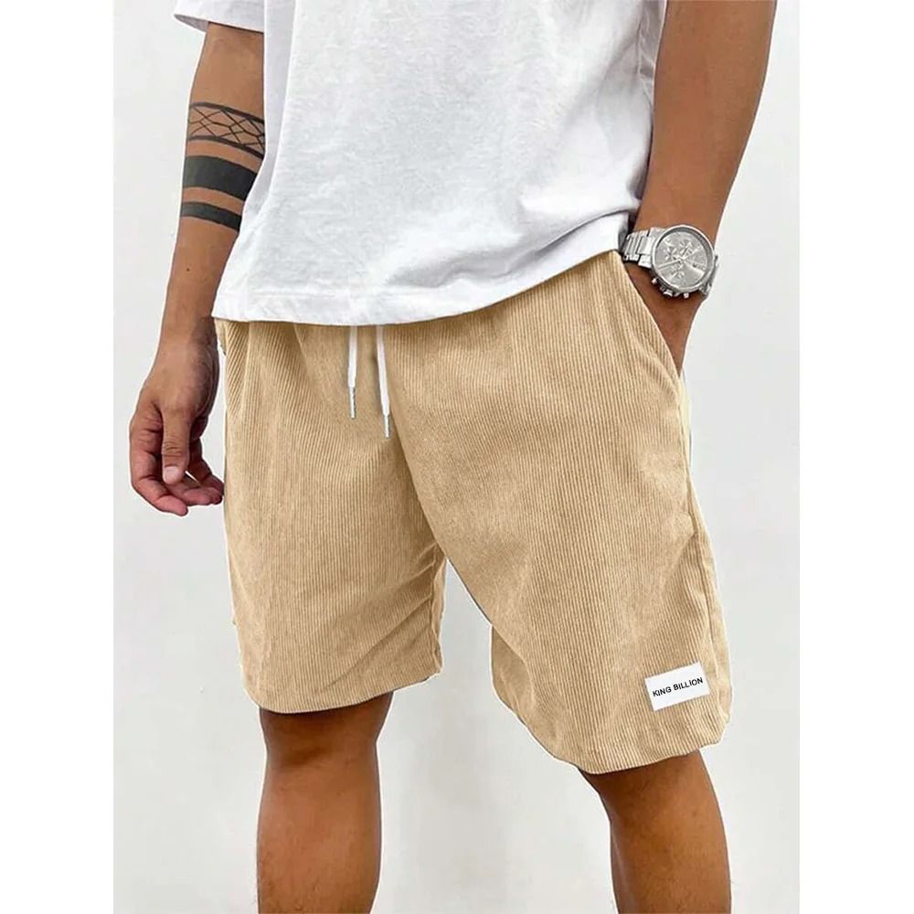 Men Corduroy Casual Shorts Solid Color Sportswear for Summer