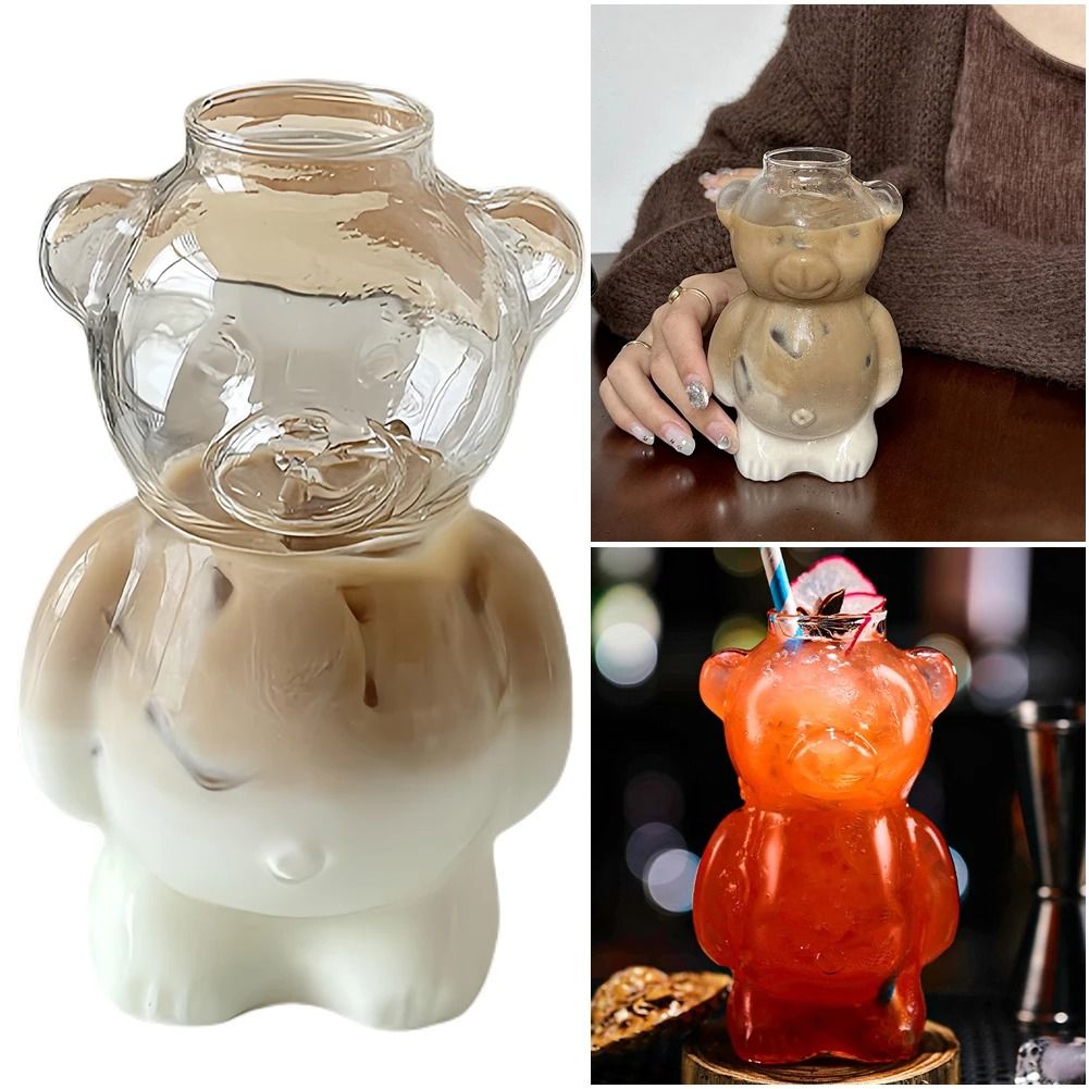 Cute Bear Shaped Glass Cup Coffee Mug for Daily Drinks and Gifts