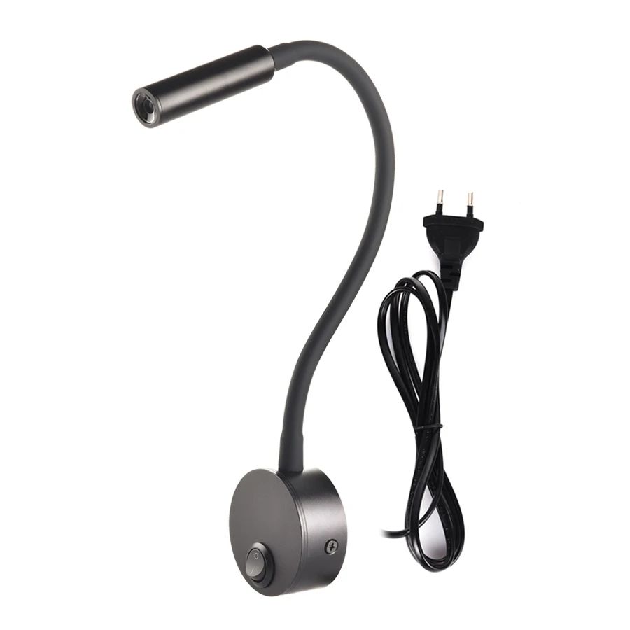 Modern bedside reading light wall sconce with flexible gooseneck and on/off switch