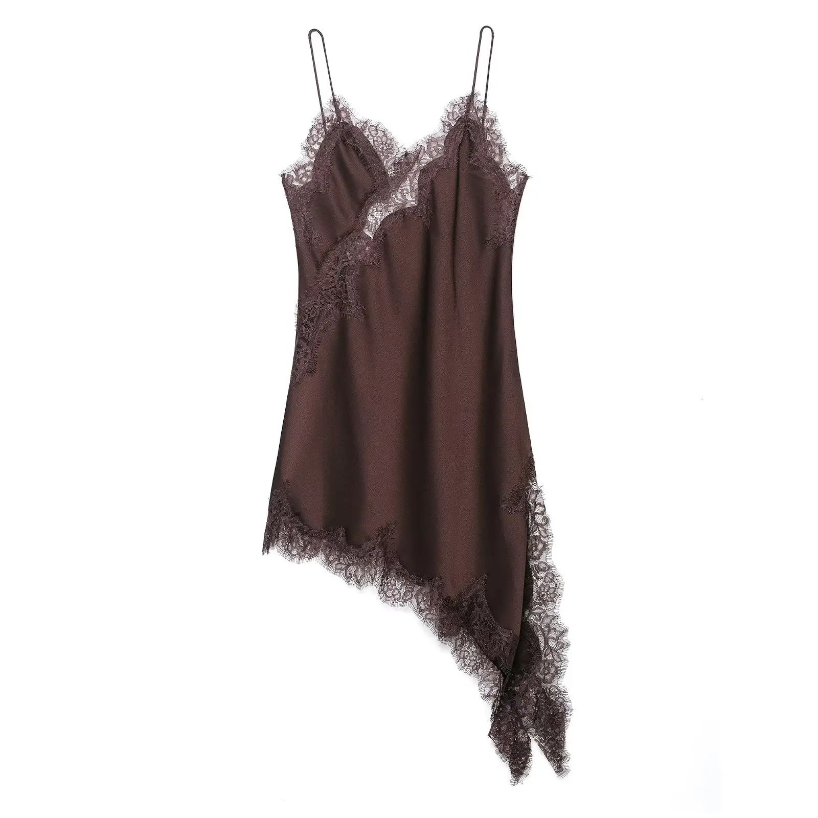 Womens Sexy Irregular Lace Dress | Premium V-Neck Suspender Hem Long Dress