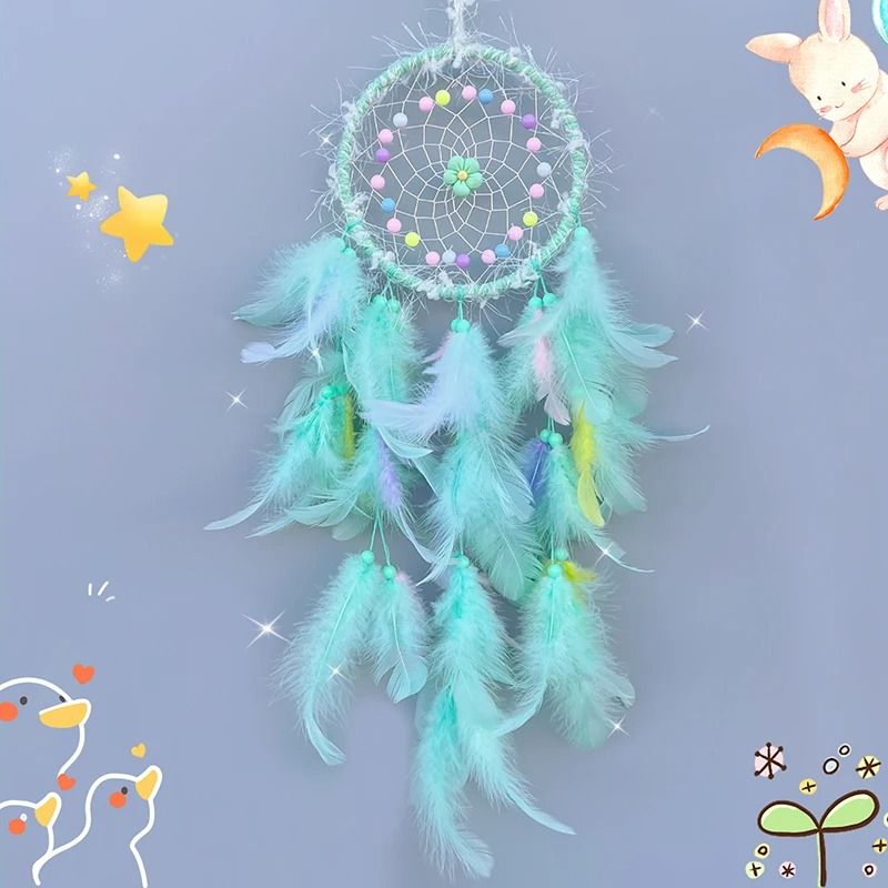 Cream Flower Dream Catcher | Handmade Feather Wind Chimes & Pastel Wall Pendant