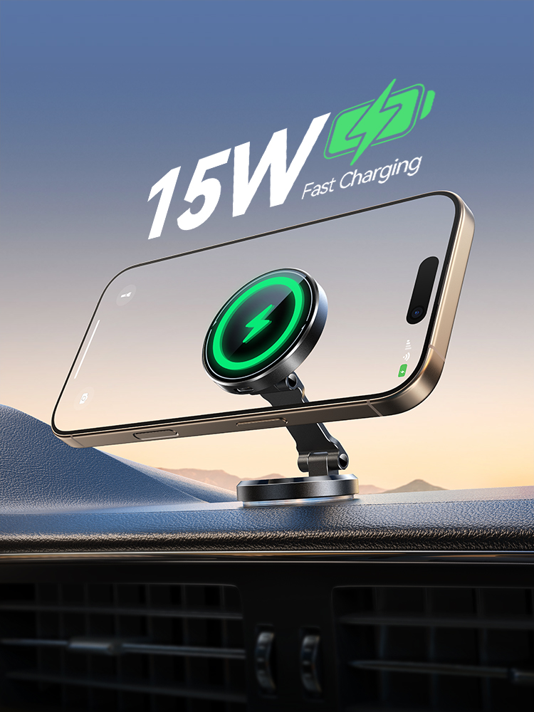 Fast Wireless Charging Magnetic Phone Mount, 15W Rotatable Panel, Magnetic Car Phone Mount Holder Charger