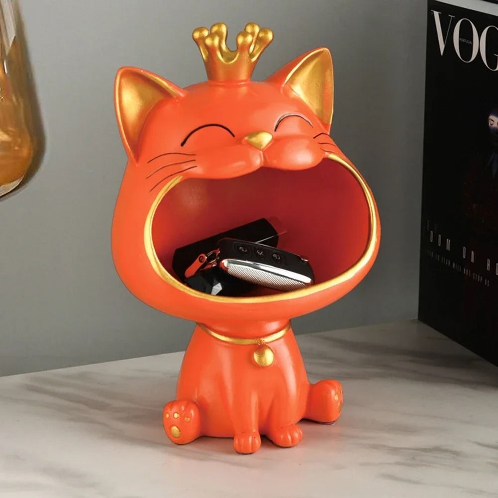 Fortune Crown Decorative Cat Entrance Key Storage Tray for Home Decor
