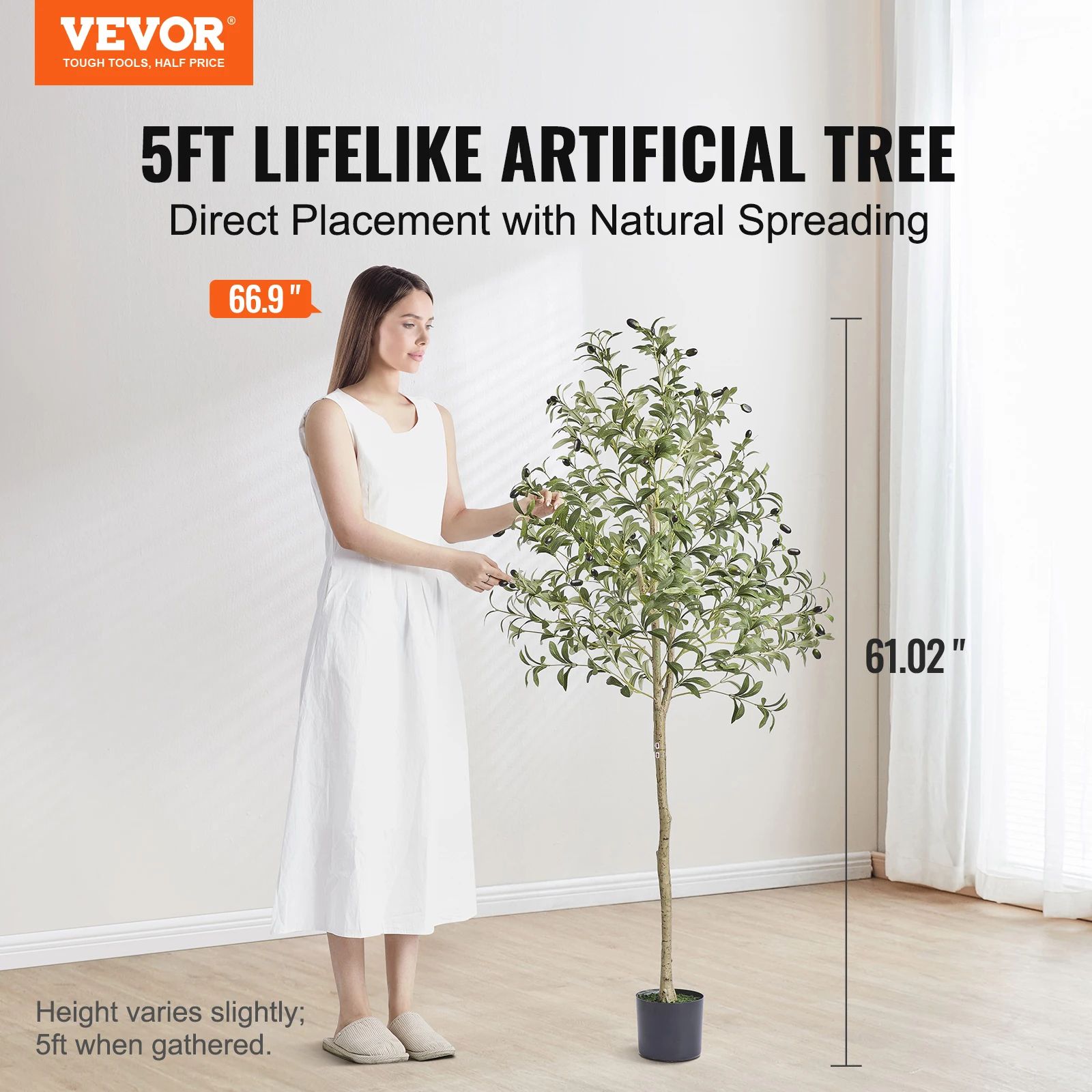 Realistic Artificial Olive Tree for Home Decor – Tall Faux Indoor Tree with Anti-Tip Base
