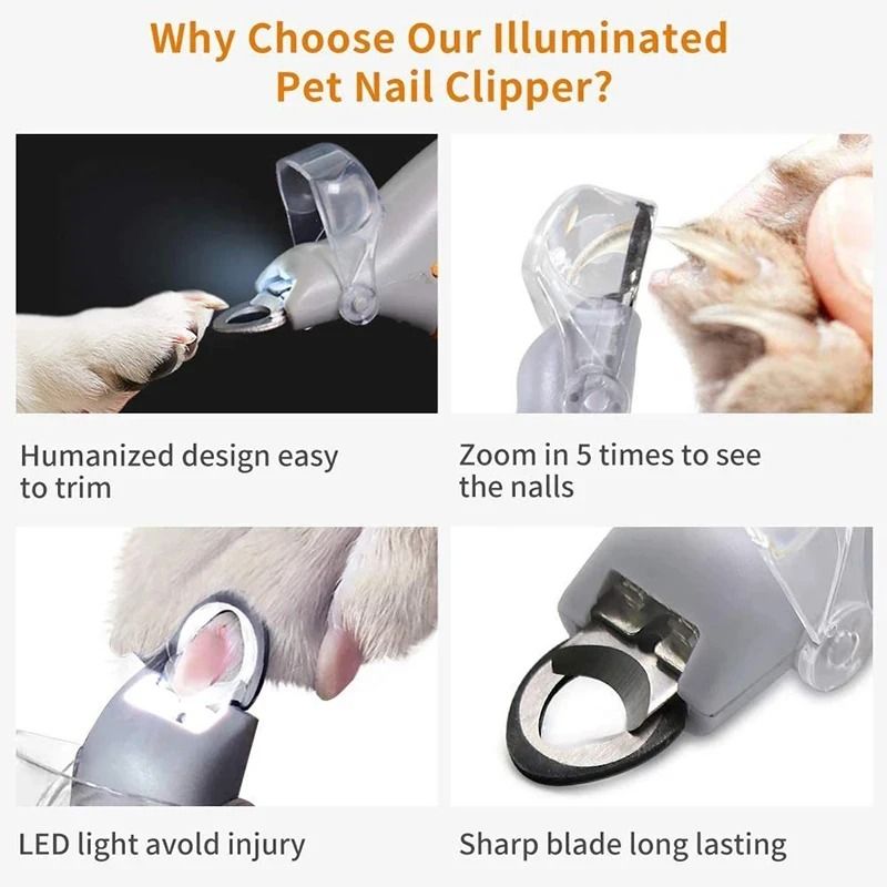 Professional LED Pet Nail Clippers with Safety Guard and Built in Nail File