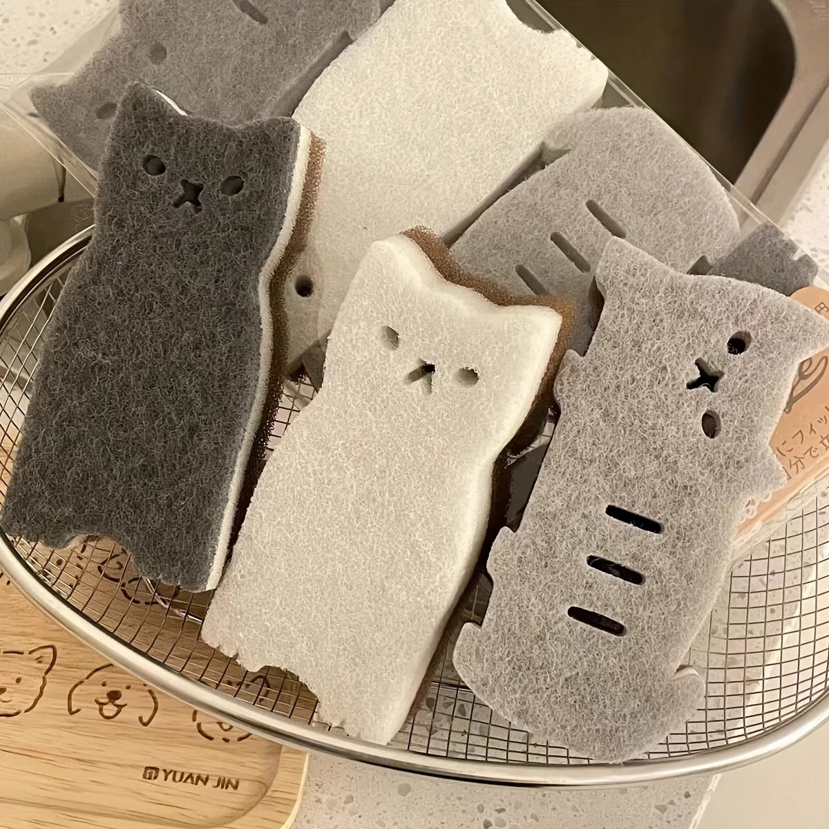 Cute Cat Kitchen Sponge Set, Thick & Durable Dishwashing Sponges for Effective Cleaning