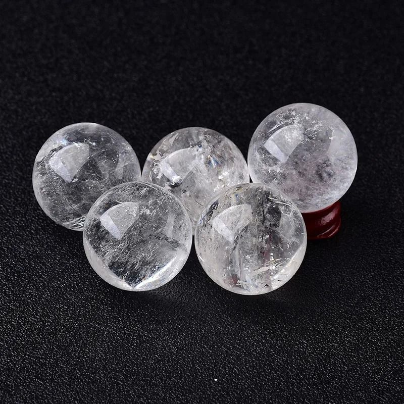 Natural Clear Quartz Crystal Ball with Wooden Stand