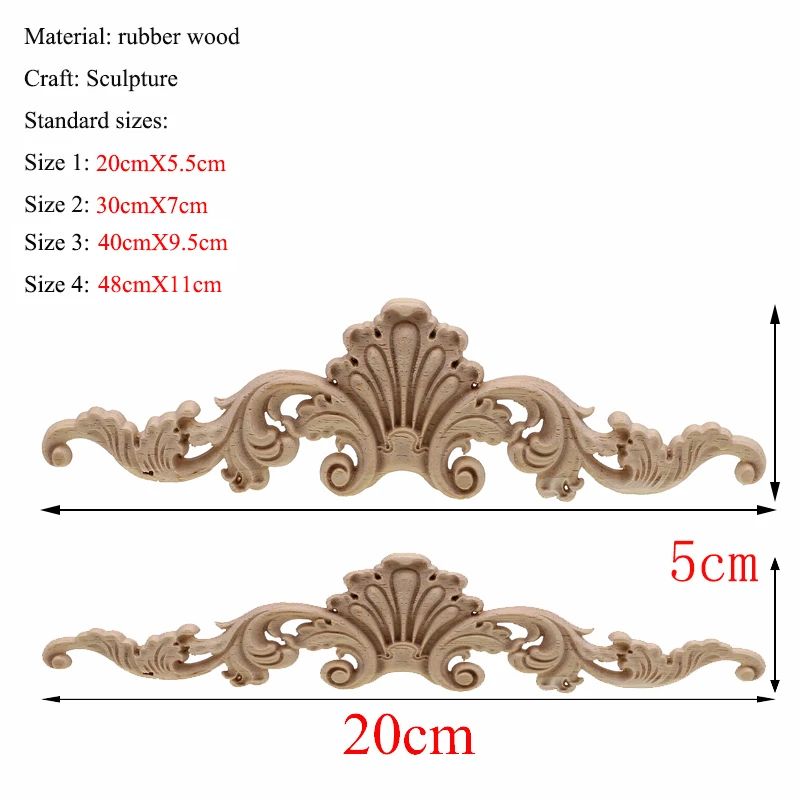 Rectangle Wood Carved Applique Decorative Furniture Trim Panel