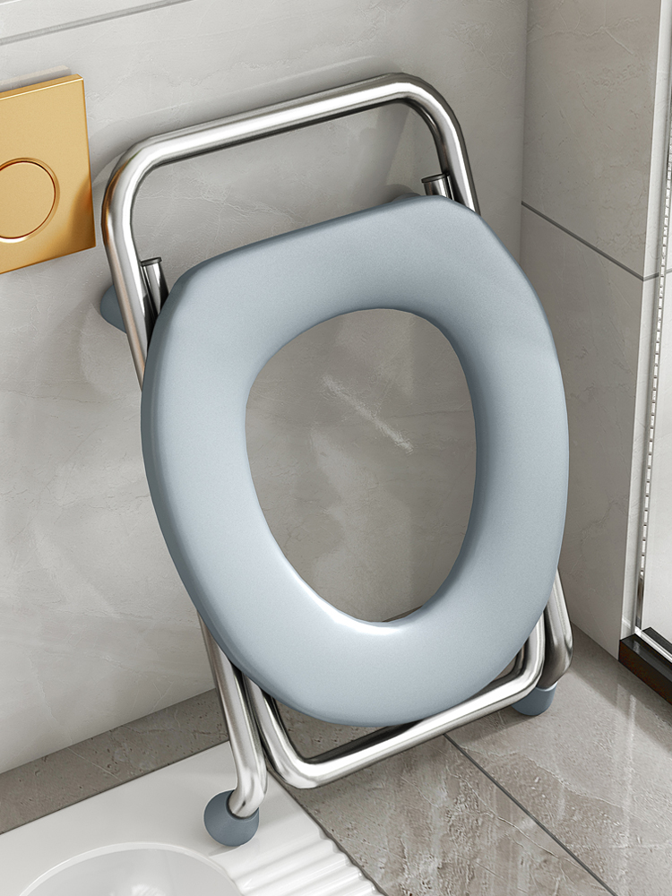 Stainless Steel Toilet Chair, Folding Mobile Toilet for Elderly, Pregnant Women, Squat Stool with Storage for Home Use