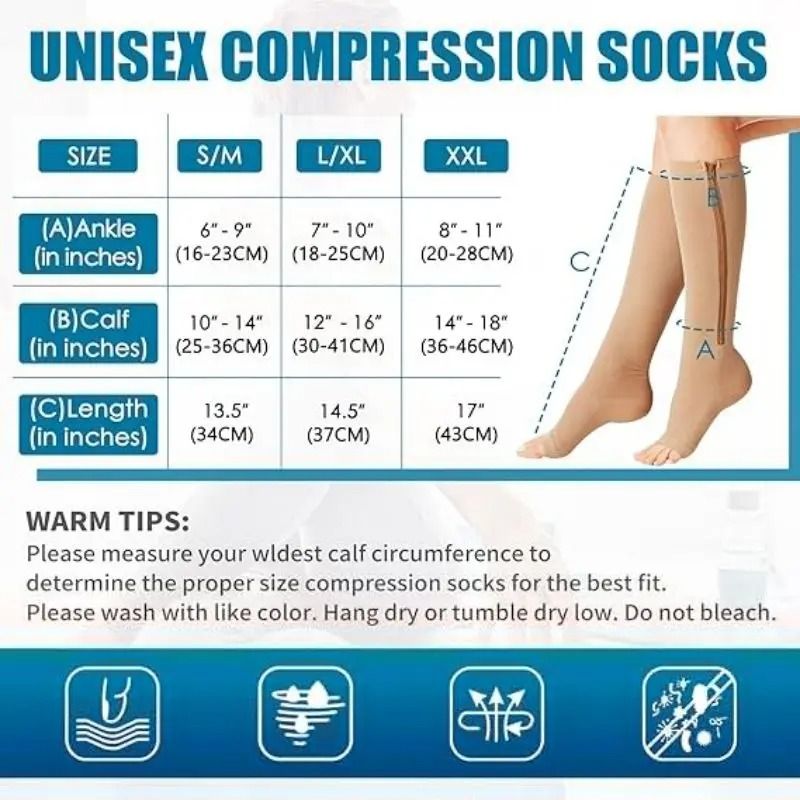 Zipper Compression Socks for Men and Women Knee High Anti Fatigue Stretch Socks for Sports Running and Daily Wear