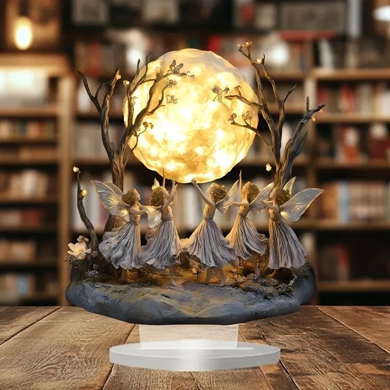 Moon Tree Elf Acrylic Tabletop Decor with Stand for Home and Office