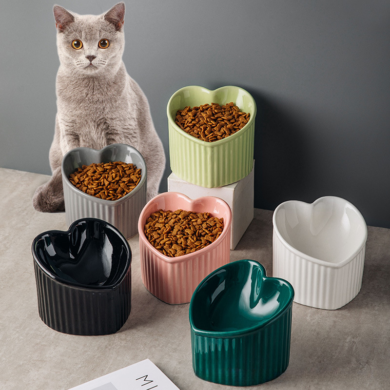 Slanted Elevated Cat Bowl Ceramic Tilted Cat Bowl with Anti Tip Stand