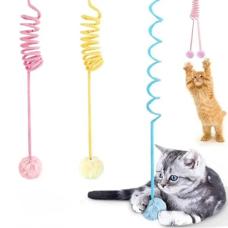 Interactive Cat Teaser Wand with Spring Rope Plush Ball Toy