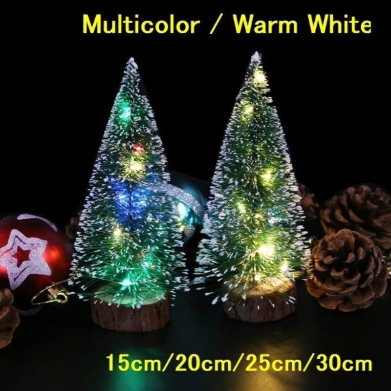 LED Light Mini Artificial Christmas Tree Decor, Frost Snow Tabletop Xmas Decoration