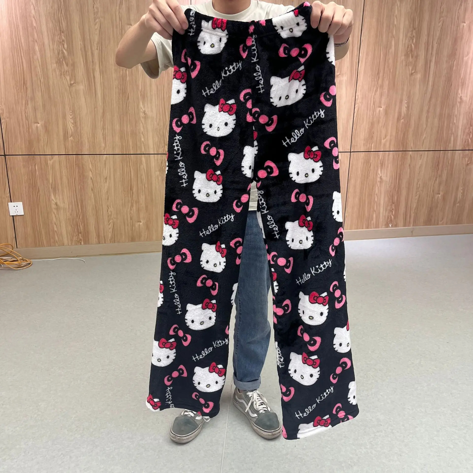 Sanrio Hello Kitty Pajamas Halloween Flannel Fashion Trouserswomen Kawaii Woolen Anime Cartoon Casual Home Pants Autumn
