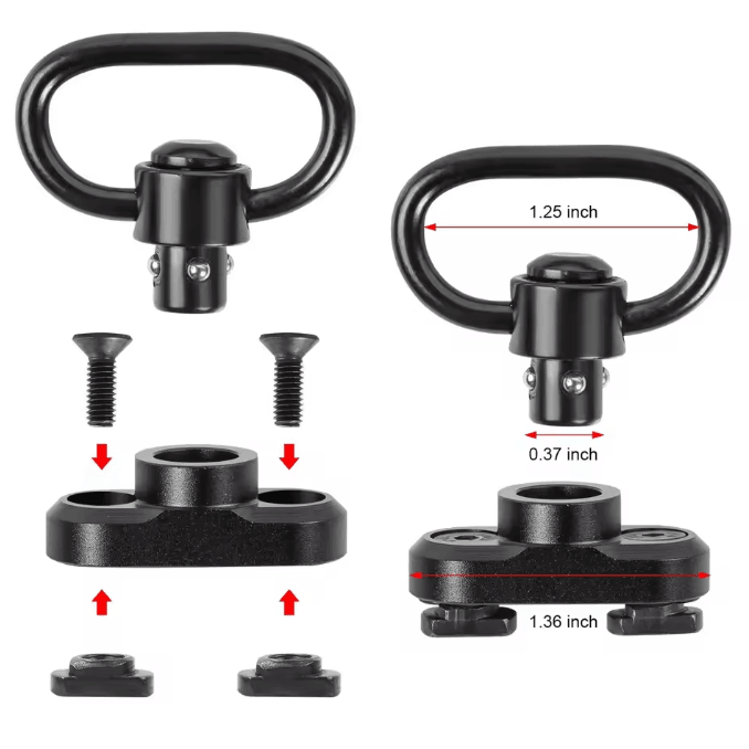 TactiLock 1.25 Inch QD Sling Swivel Mount Heavy Duty Push Button Quick Detach 360 Rotatable Two Point Sling Adapter