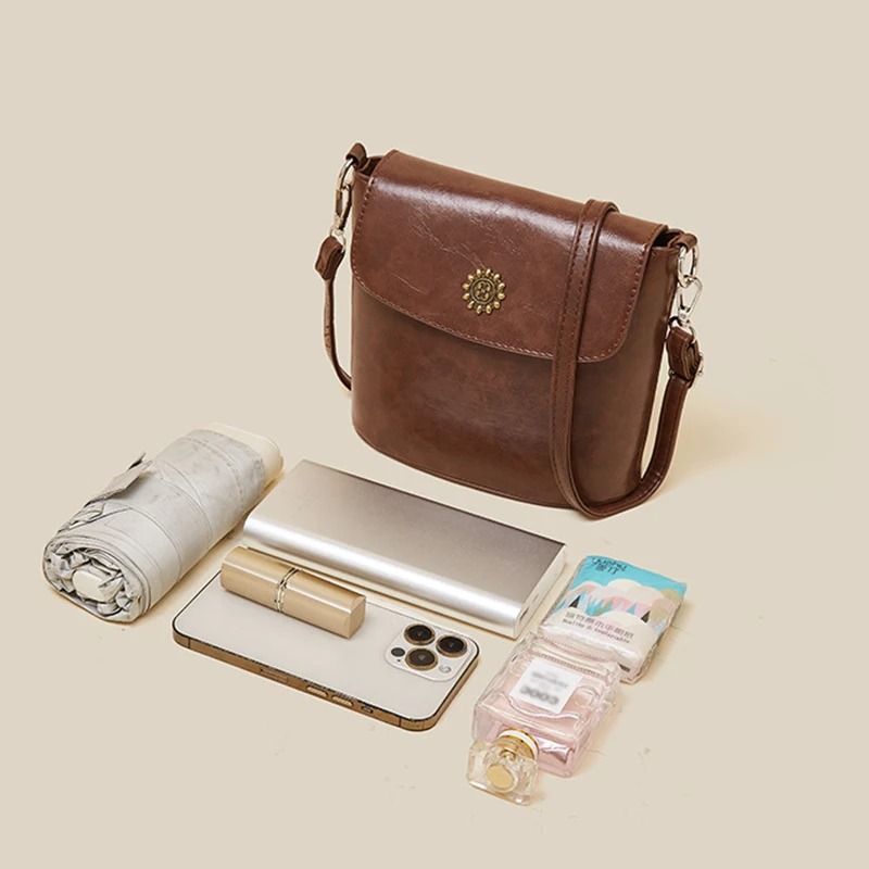 Retro Sunflower Button Bucket Bag and Versatile Commuting Bag